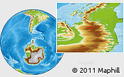 Physical Location Map of the area around 70° 1' 49" S, 65° 22' 30" W