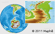 Physical Location Map of the area around 70° 19' 23" S, 64° 31' 30" W