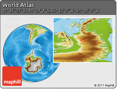 Physical Location Map of the Area around 70° 36' 50" S, 66° 13' 29" W
