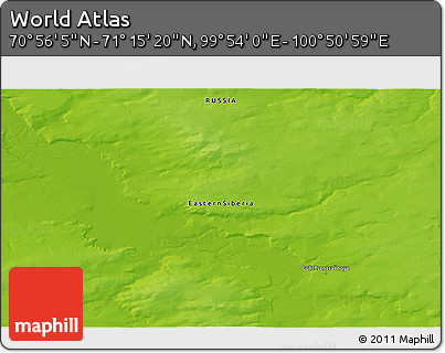 Physical 3D Map of the Area around 71° 5' 42" N, 100° 22' 30" E