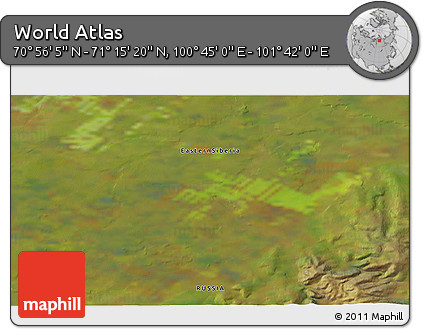 Satellite 3D Map of the Area around 71° 5' 42" N, 101° 13' 29" E