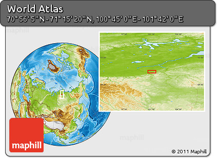 Physical Location Map of the Area around 71° 5' 42" N, 101° 13' 29" E