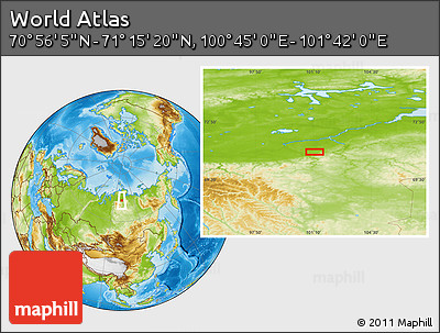 Physical Location Map of the Area around 71° 5' 42" N, 101° 13' 29" E