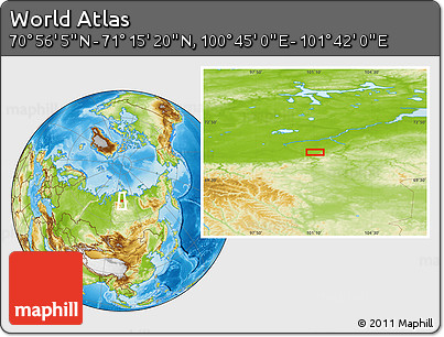Physical Location Map of the Area around 71° 5' 42" N, 101° 13' 29" E