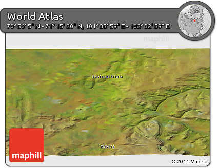 Satellite 3D Map of the Area around 71° 5' 42" N, 102° 4' 29" E