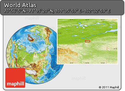 Physical Location Map of the Area around 71° 5' 42" N, 102° 4' 29" E