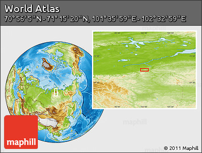 Physical Location Map of the Area around 71° 5' 42" N, 102° 4' 29" E