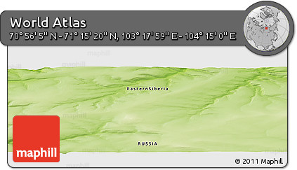 Physical Panoramic Map of the Area around 71° 5' 42" N, 103° 46' 30" E