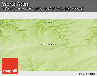 Physical 3D Map of the Area around 71° 5' 42" N, 104° 37' 30" E