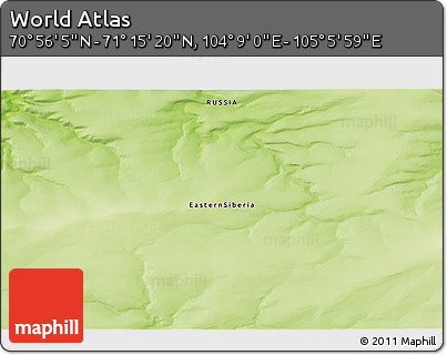 Physical 3D Map of the Area around 71° 5' 42" N, 104° 37' 30" E