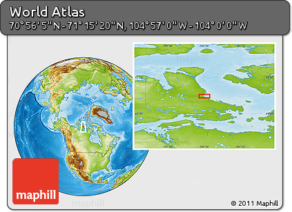 Physical Location Map of the Area around 71° 5' 42" N, 104° 28' 29" W