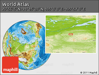 Physical Location Map of the Area around 71° 5' 42" N, 105° 28' 29" E