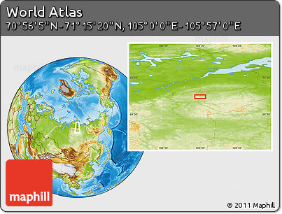 Physical Location Map of the Area around 71° 5' 42" N, 105° 28' 29" E
