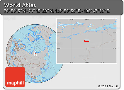 Gray Location Map of the Area around 71° 5' 42" N, 106° 19' 29" E