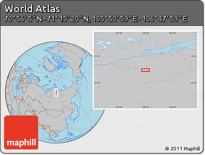 Gray Location Map of the Area around 71° 5' 42" N, 106° 19' 29" E