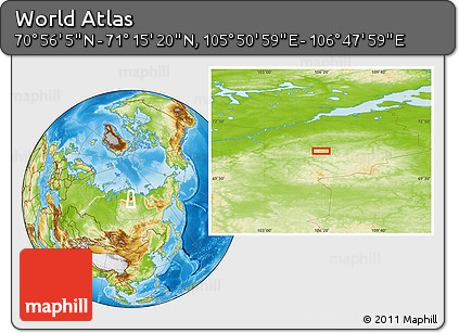 Physical Location Map of the Area around 71° 5' 42" N, 106° 19' 29" E