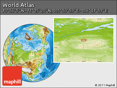 Physical Location Map of the Area around 71° 5' 42" N, 106° 19' 29" E