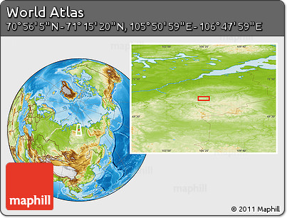 Physical Location Map of the Area around 71° 5' 42" N, 106° 19' 29" E