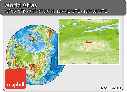 Physical Location Map of the Area around 71° 5' 42" N, 107° 10' 30" E