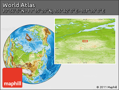 Physical Location Map of the Area around 71° 5' 42" N, 107° 10' 30" E