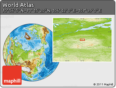 Physical Location Map of the Area around 71° 5' 42" N, 107° 10' 30" E