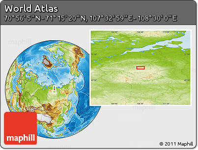 Physical Location Map of the Area around 71° 5' 42" N, 108° 1' 30" E