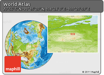 Physical Location Map of the Area around 71° 5' 42" N, 108° 52' 30" E