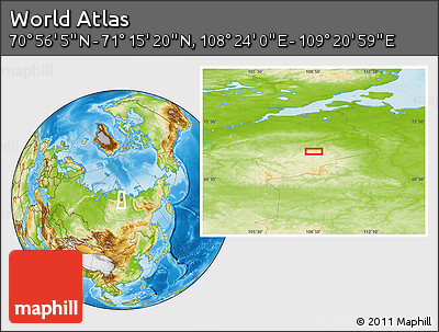 Physical Location Map of the Area around 71° 5' 42" N, 108° 52' 30" E
