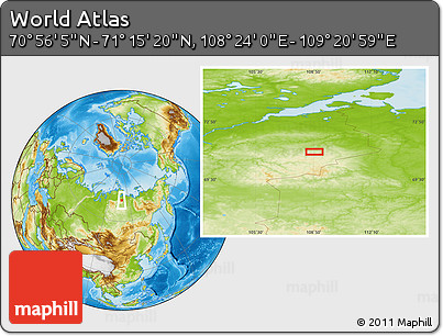 Physical Location Map of the Area around 71° 5' 42" N, 108° 52' 30" E