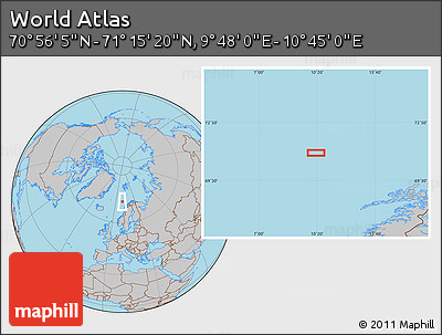 Gray Location Map of the Area around 71° 5' 42" N, 10° 16' 30" E