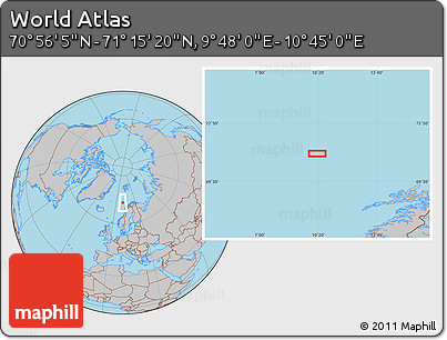 Gray Location Map of the Area around 71° 5' 42" N, 10° 16' 30" E