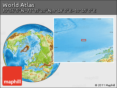 Physical Location Map of the Area around 71° 5' 42" N, 10° 16' 30" E