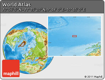 Physical Location Map of the Area around 71° 5' 42" N, 10° 16' 30" E
