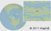 Savanna Style Location Map of the area around 71° 5' 42" N, 110° 25' 30" W, hill shading