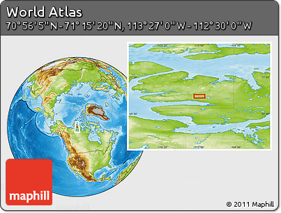 Physical Location Map of the Area around 71° 5' 42" N, 112° 58' 29" W
