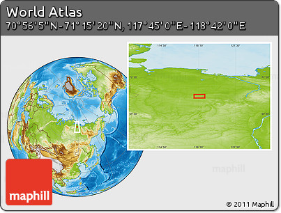 Physical Location Map of the Area around 71° 5' 42" N, 118° 13' 29" E