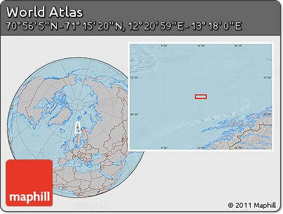 Gray Location Map of the Area around 71° 5' 42" N, 12° 49' 29" E, hill shading