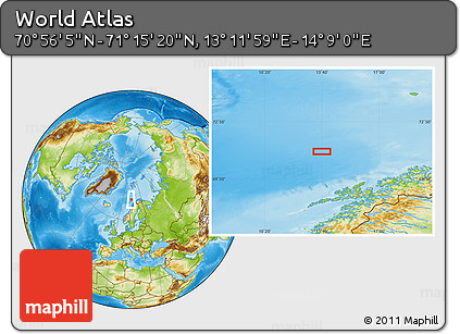Physical Location Map of the Area around 71° 5' 42" N, 13° 40' 30" E