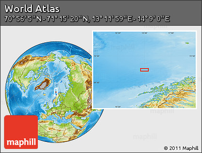 Physical Location Map of the Area around 71° 5' 42" N, 13° 40' 30" E