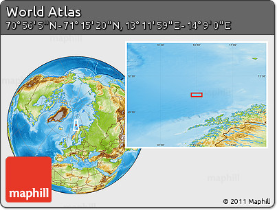 Physical Location Map of the Area around 71° 5' 42" N, 13° 40' 30" E