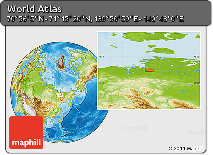 Physical Location Map of the Area around 71° 5' 42" N, 140° 19' 29" E