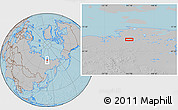 Gray Location Map of the area around 71° 5' 42" N, 141° 10' 30" E, hill shading