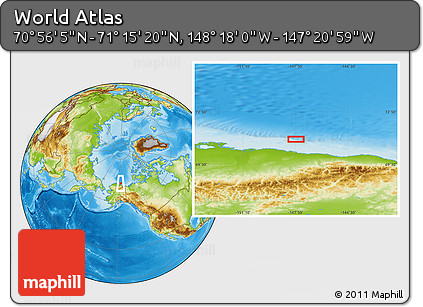 Physical Location Map of the Area around 71° 5' 42" N, 147° 49' 29" W