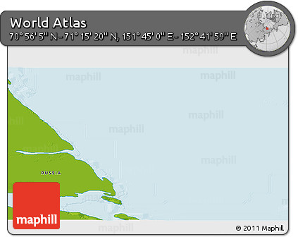 Physical 3D Map of the Area around 71° 5' 42" N, 152° 13' 29" E