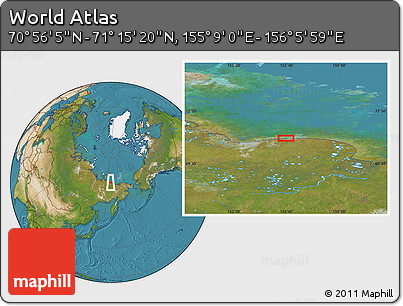 Satellite Location Map of the Area around 71° 5' 42" N, 155° 37' 30" E
