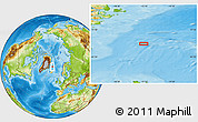 Physical Location Map of the area around 71° 5' 42" N, 15° 13' 29" W