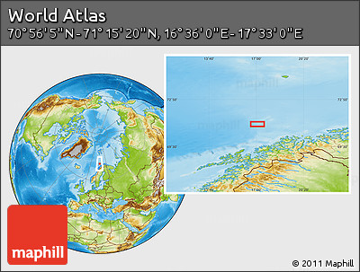 Physical Location Map of the Area around 71° 5' 42" N, 17° 4' 30" E
