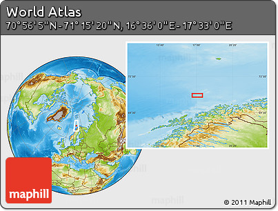 Physical Location Map of the Area around 71° 5' 42" N, 17° 4' 30" E