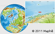 Physical Location Map of the area around 71° 5' 42" N, 19° 37' 30" E