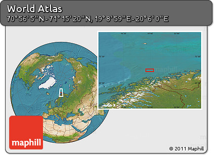 Satellite Location Map of the Area around 71° 5' 42" N, 19° 37' 30" E